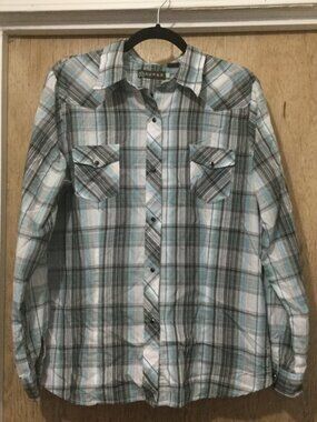 Roper western shirt size XL 23" pit to pit  plaid with black snaps